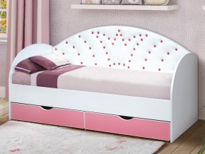 Кровать с продольной мягкой спинкой Корона №4 800х1900 мм розовая в Еманжелинске - emanzhelinsk.mebel74.com | фото 1