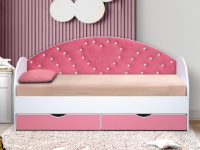 Кровать с продольной мягкой спинкой Сердце №1 800х1600 мм розовая в Еманжелинске - emanzhelinsk.mebel74.com | фото